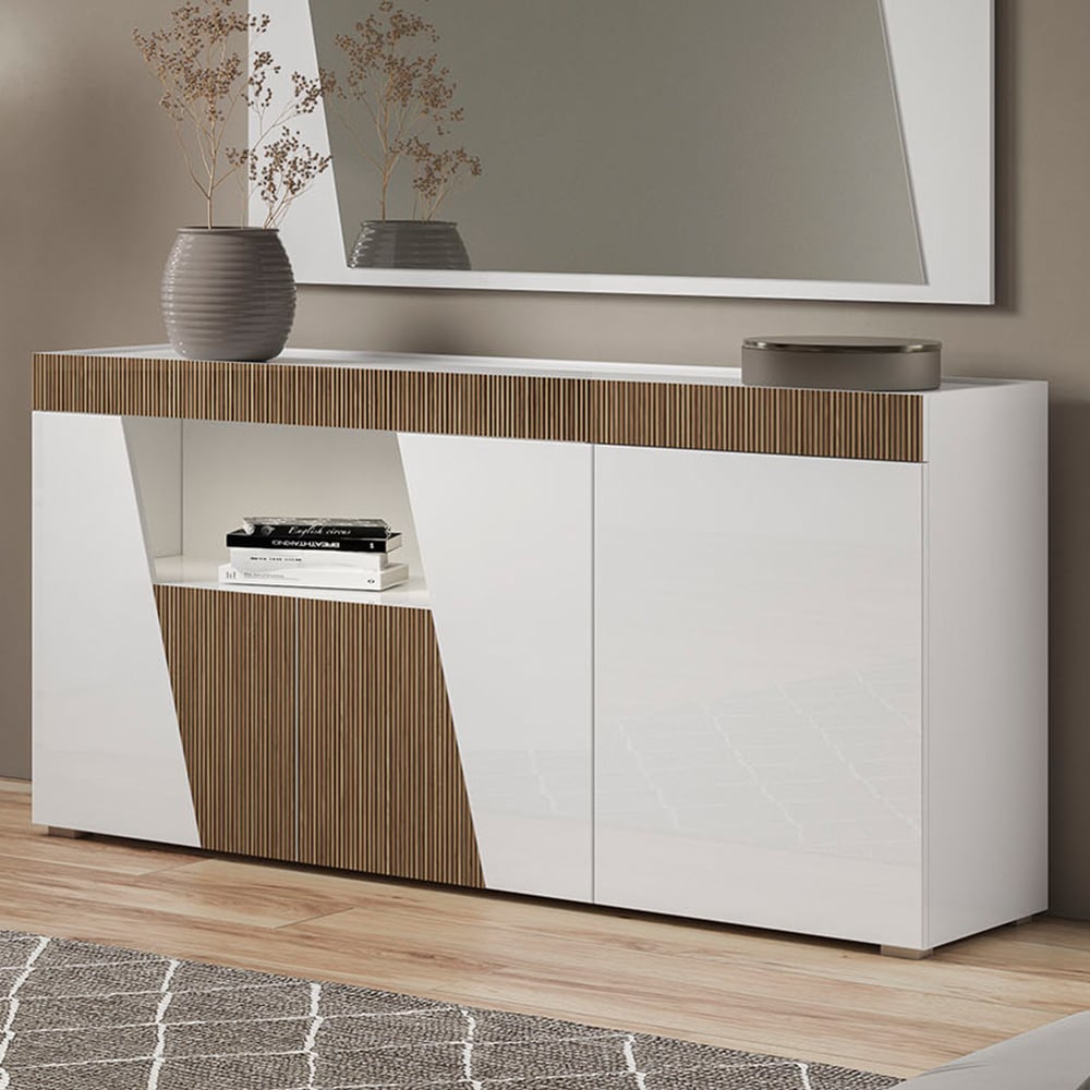 Read more about Enna high gloss sideboard in white with 3 doors and led