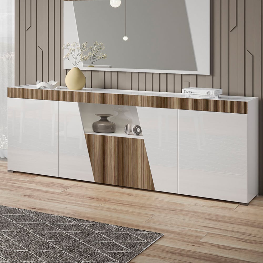 Read more about Enna high gloss sideboard in white with 4 doors and led