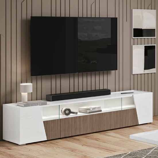 Product photograph of Enna High Gloss Tv Stand In White With 4 Doors And Led from Furniture in Fashion