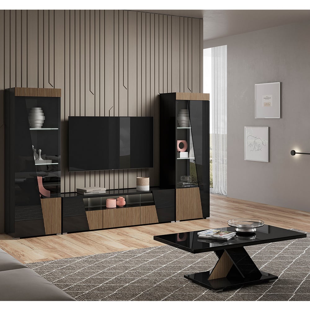 Read more about Enna living room set with coffee table in gloss black and led
