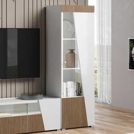 Enna Living Room Set With Display Cabinet In Gloss White And LED
