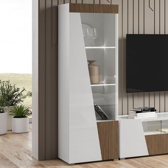Enna Living Room Set With Display Cabinet In Gloss White And LED