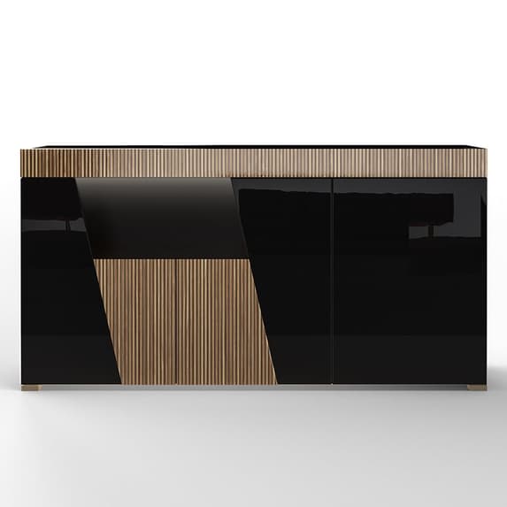 Enna Living Room Set With Sideboard In Gloss Black And LED