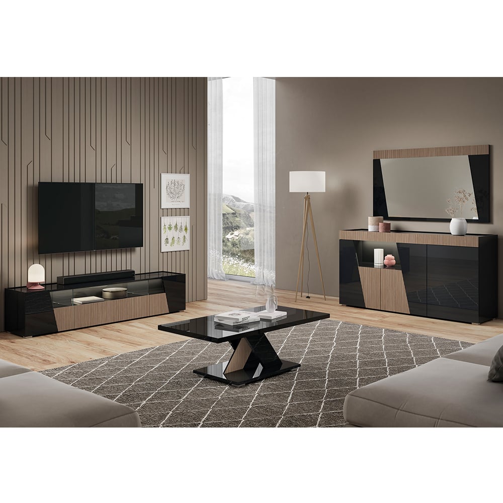Read more about Enna living room set with sideboard in gloss black and led