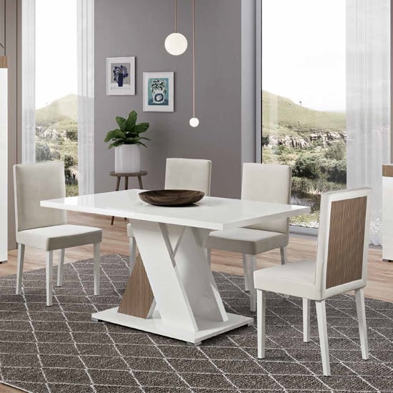 Product photograph of Enna White High Gloss Dining Table With 4 White Chairs from Furniture in Fashion