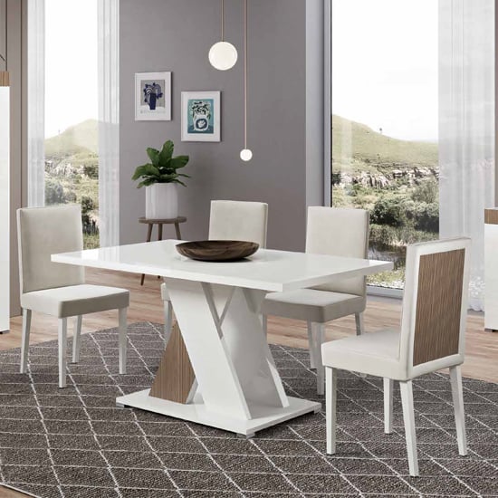 Enna White High Gloss Dining Table With 6 White Chairs