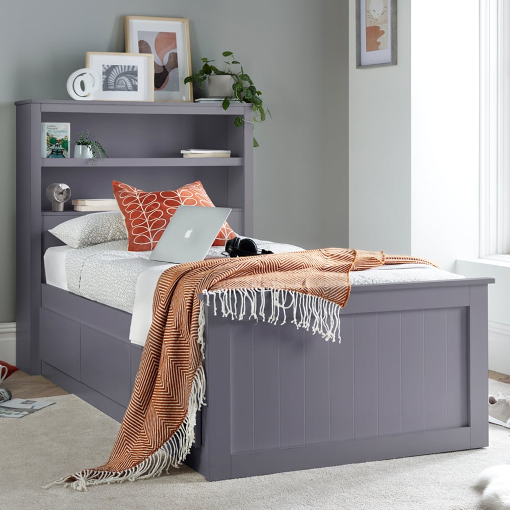 Enoch Wooden Single Bed With 3 Drawers In Grey