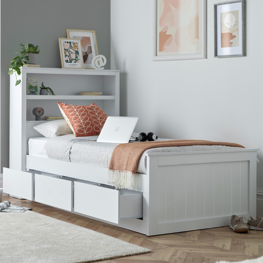 Enoch Wooden Single Bed With 3 Drawers In White