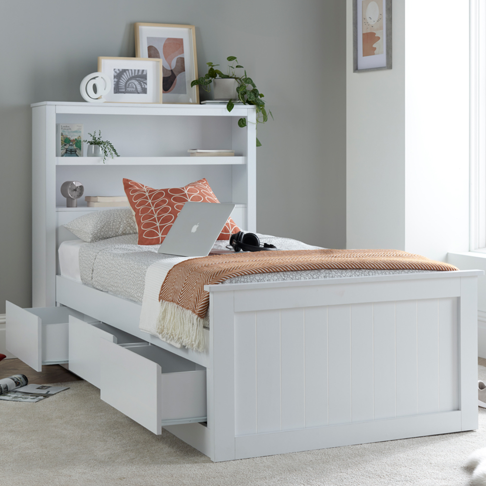 Enoch Wooden Single Bed With 3 Drawers In White