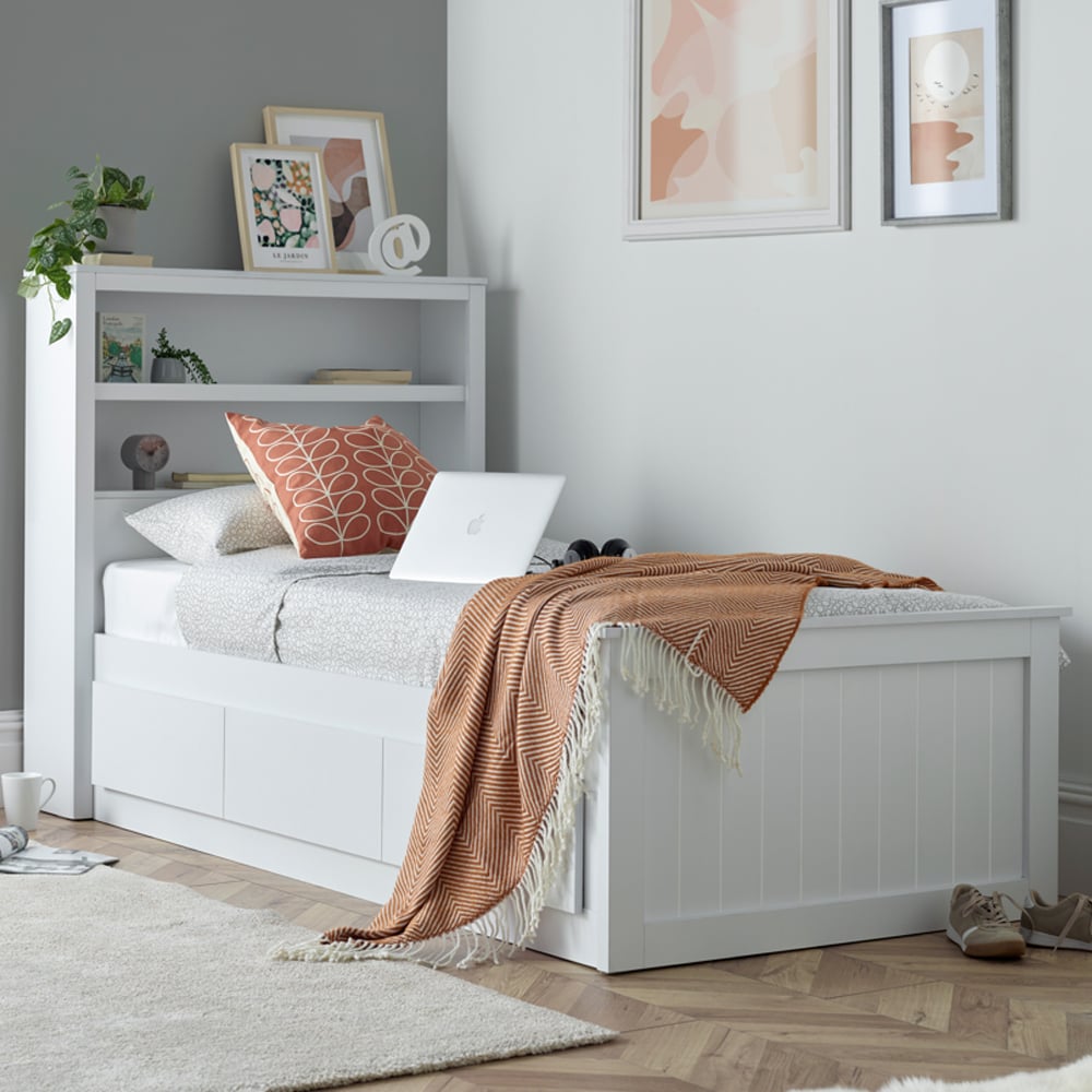Enoch Wooden Single Bed With 3 Drawers In White
