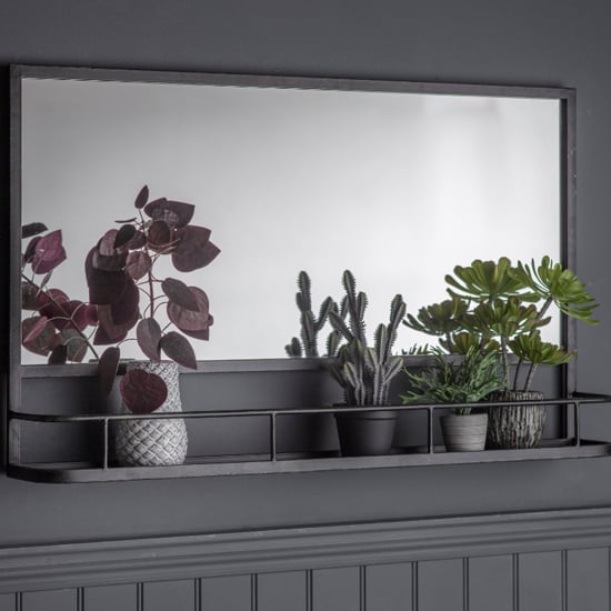 Enoch Overmantel Wall Mirror With Shelf In Charcoal