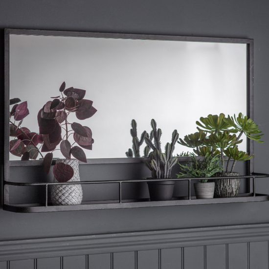 Read more about Enoch overmantel wall mirror with shelf in charcoal