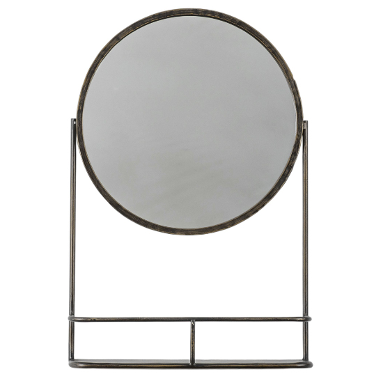 Product photograph of Enoch Wall Mirror With Shelf In Black Iron Frame from Furniture in Fashion