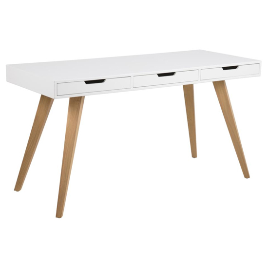Enoch Wooden Computer Desk With 3 Drawers In White thumbnail