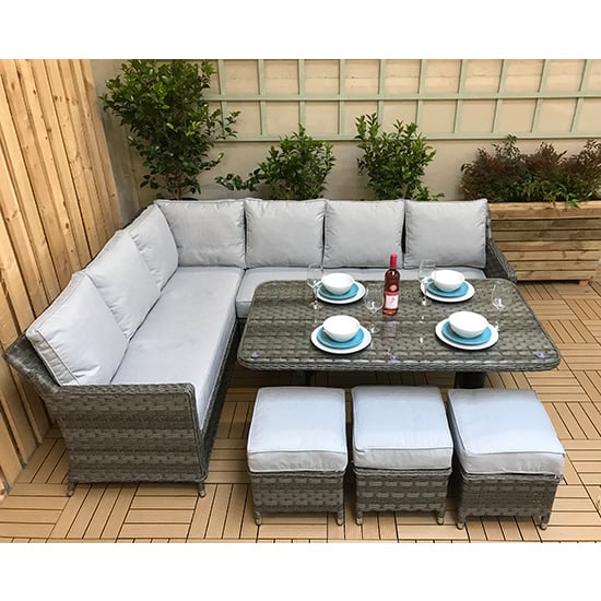 Product photograph of Enola Corner 7 Seater Lounge Dining Set In Multi Grey Weave from Furniture in Fashion