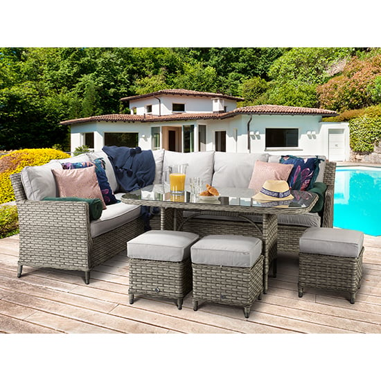 Product photograph of Enola Corner Dining Sofa Set In 3 Wicker Special Grey Weave from Furniture in Fashion