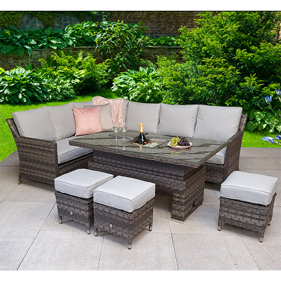 Product photograph of Enola Corner Dining Sofa Set With Lift Table In 3 Wicker Grey from Furniture in Fashion