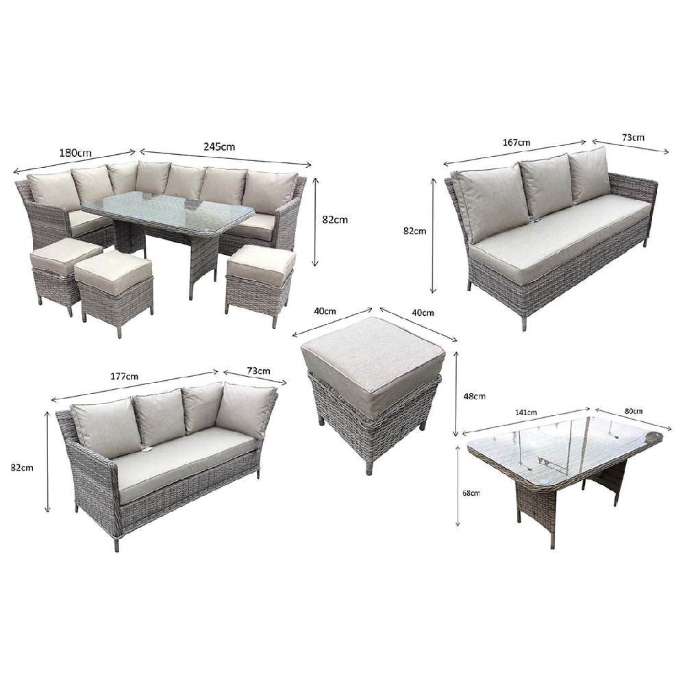 Enola Glass Top Garden Corner Dining Set With Firepit In Grey