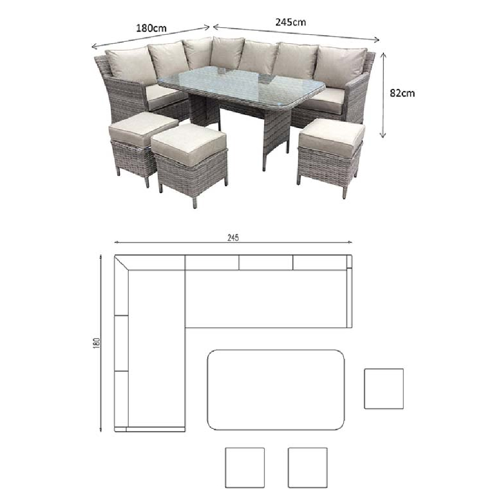 Enola Glass Top Garden Corner Dining Set With Firepit In Grey