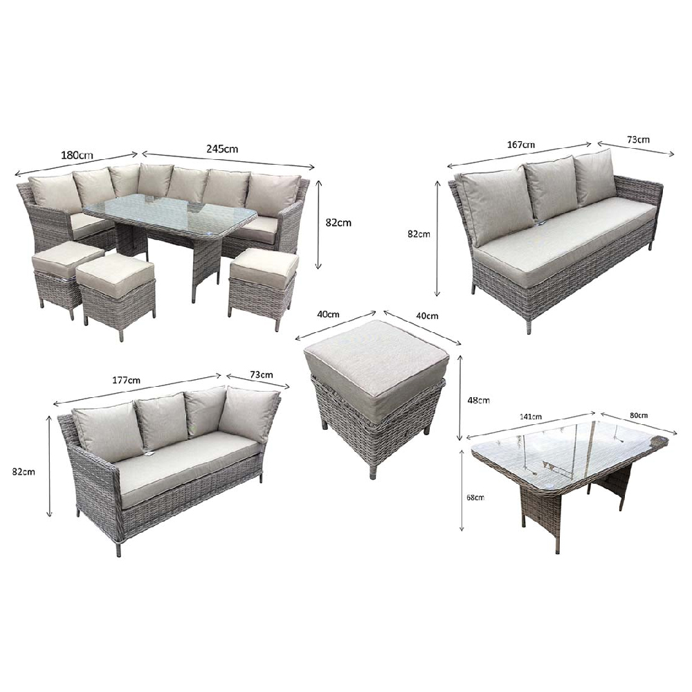Enola Glass Top Garden Corner Dining Set In Grey