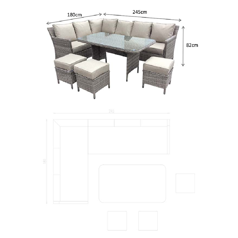 Enola Glass Top Garden Corner Dining Set In Grey