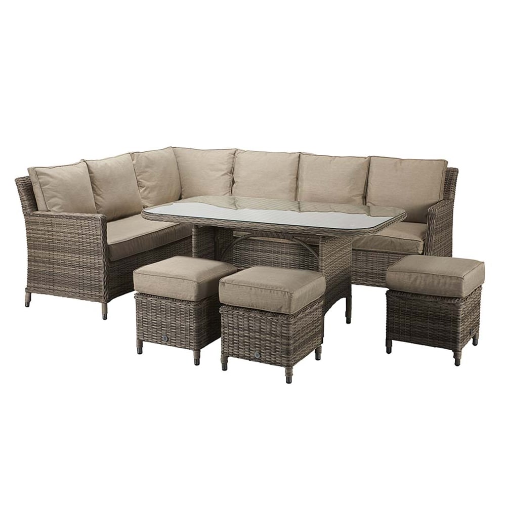 Enola Glass Top Garden Corner Dining Set In Nature Grey