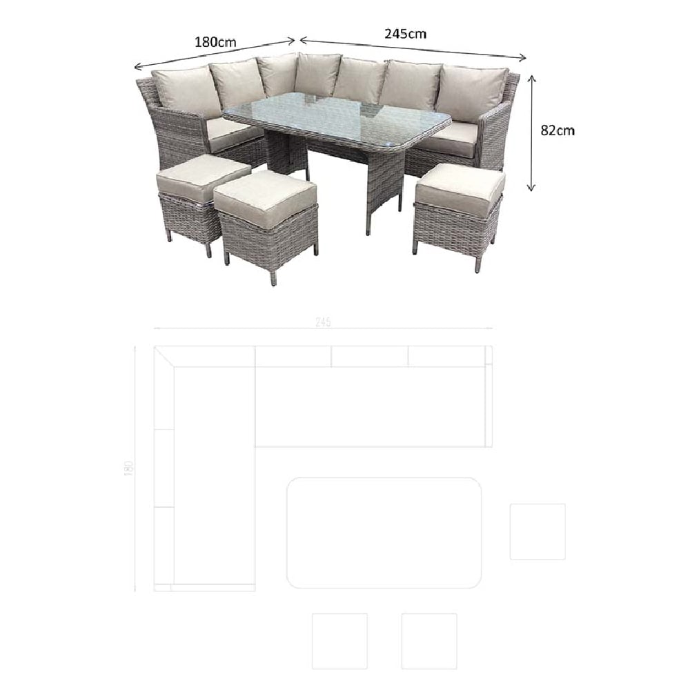 Enola Glass Top Garden Corner Dining Set In Nature Grey