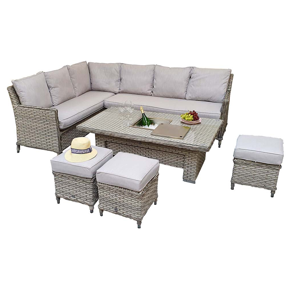 Enola Glass Top Garden Corner Lift Top Dining Set In Grey