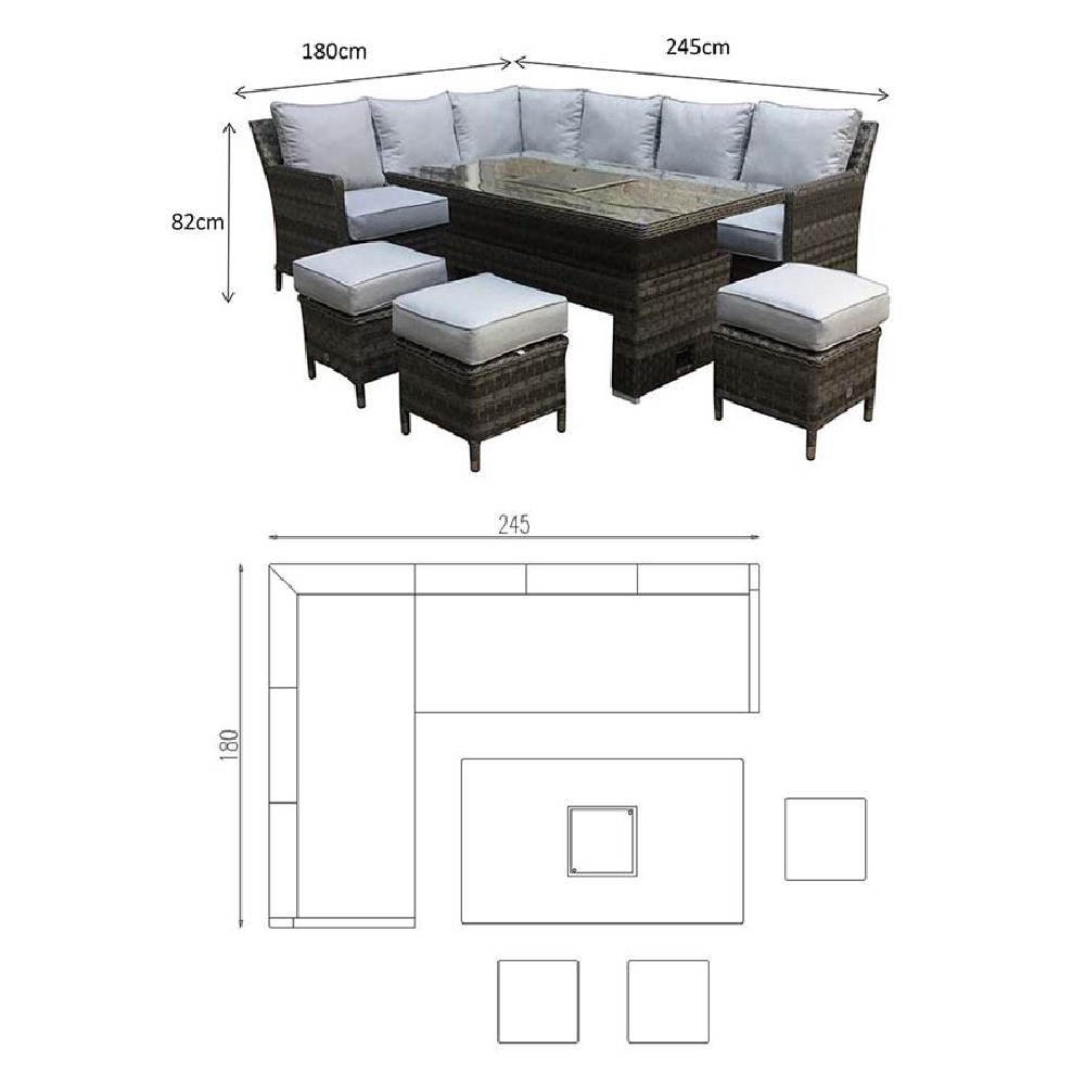 Enola Glass Top Garden Corner Lift Top Dining Set In Grey