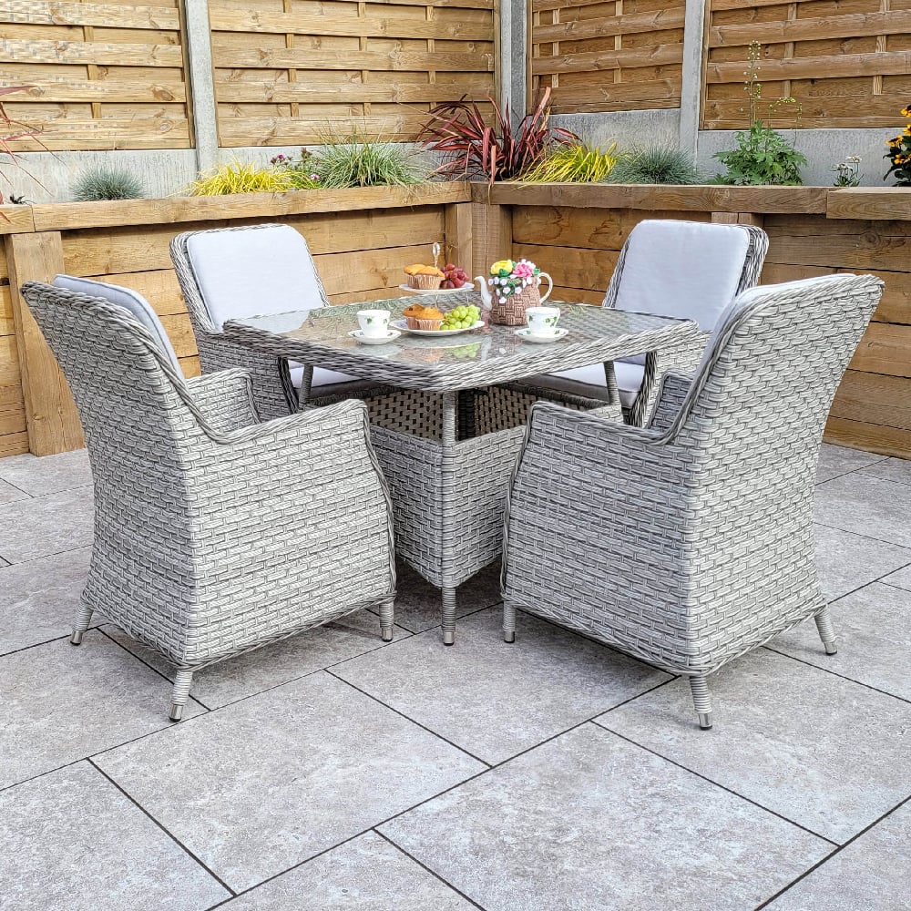 Product photograph of Enola Glass Top Garden Dining Set With 4 Chairs In Grey from Furniture in Fashion