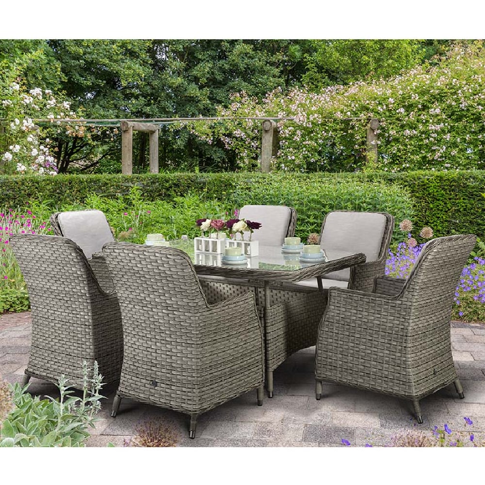 Product photograph of Enola Glass Top Garden Dining Set With 6 Chairs In Grey from Furniture in Fashion
