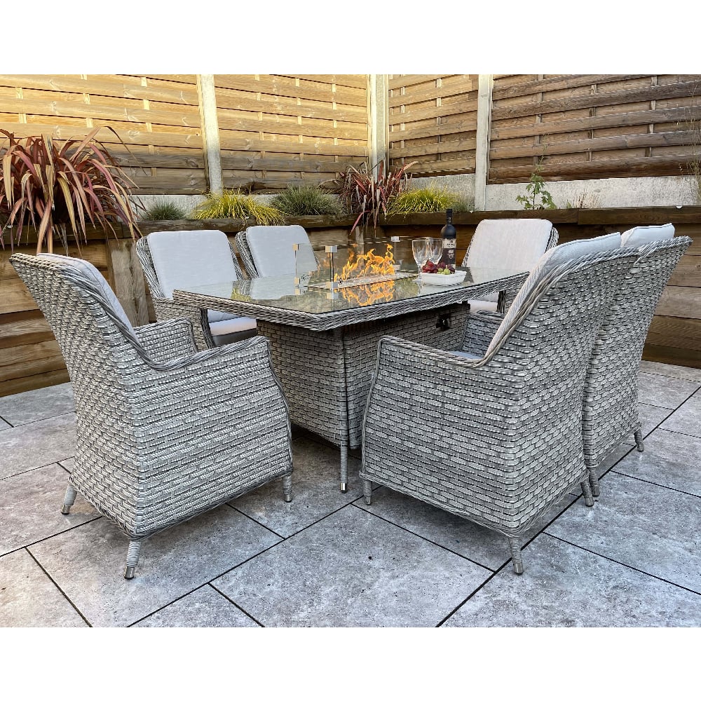 Product photograph of Enola Glass Top Garden Firepit Dining Set With 6 Chairs In Grey from Furniture in Fashion