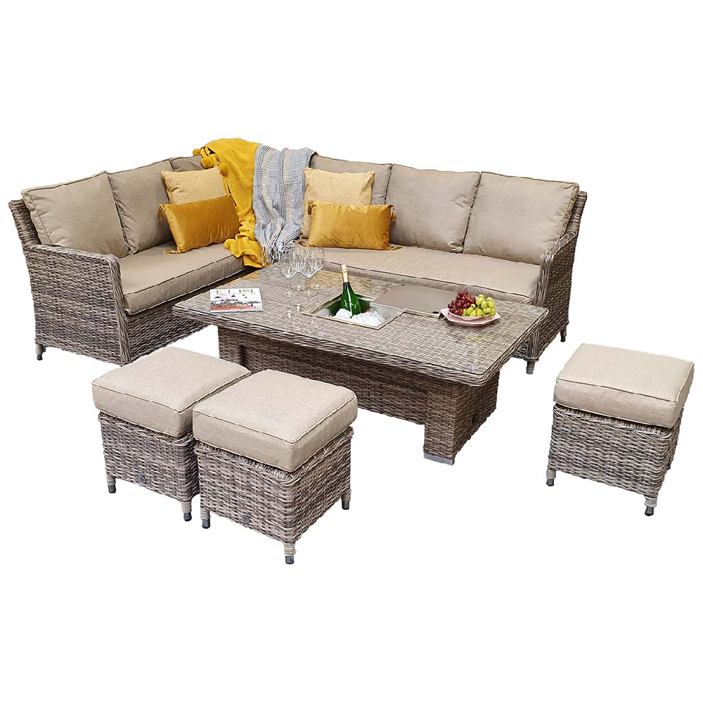 Enola Glass Top Garden Corner Lift Top Dining Set In Nature Grey