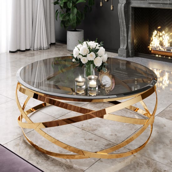 Enrico Grey Glass Coffee Table With, Glass Top Coffee Table With Gold Legs