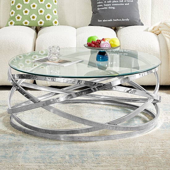 Photo of Enrico round clear glass coffee table with silver base