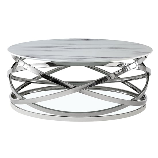 Enrico Round Marble Coffee Table In White With Silver Base_3