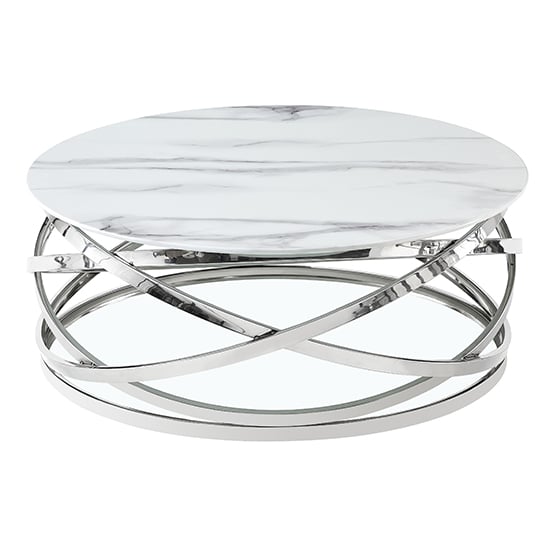 Enrico Round Marble Coffee Table In White With Silver Base_4
