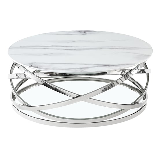 Enrico Round Glass Coffee Table In Diva Marble Effect