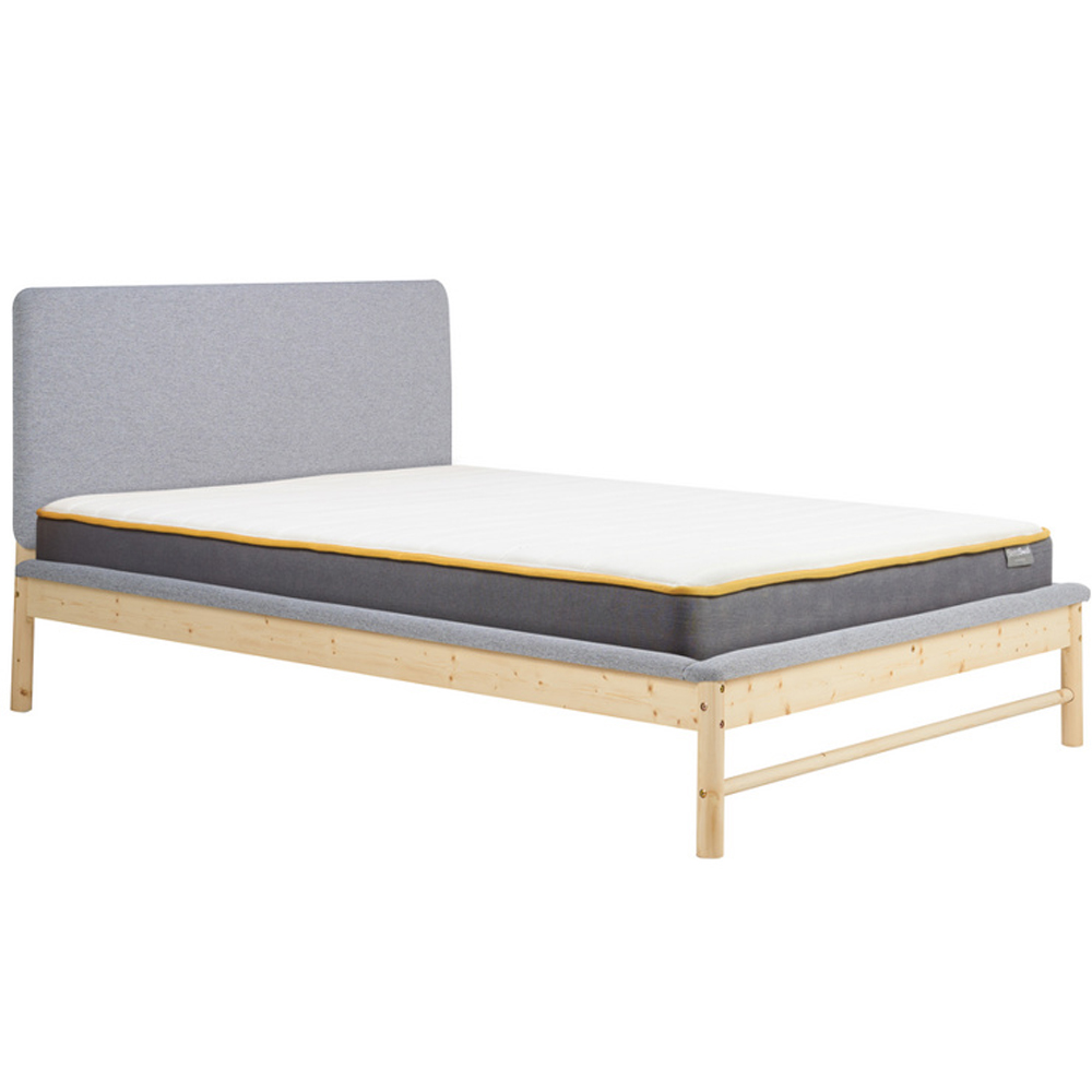 Enumclaw Fabric Double Bed With Wooden Frame In Grey And Oak