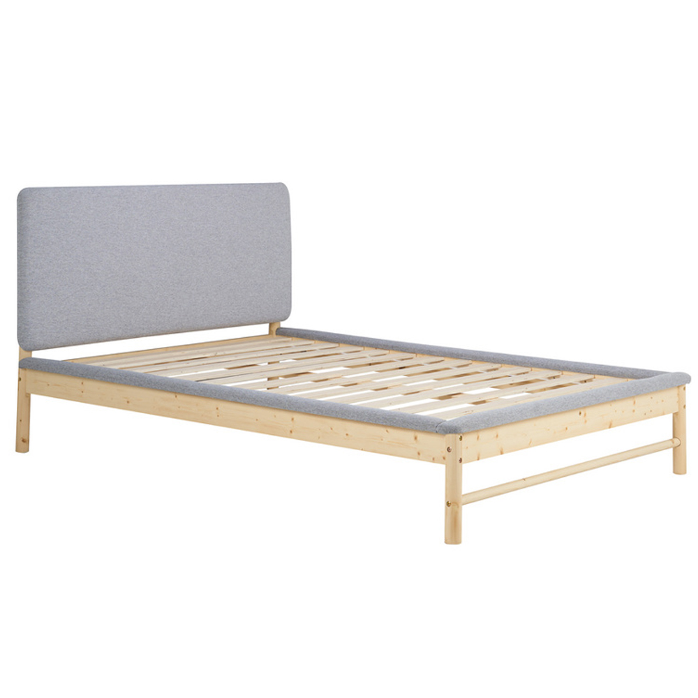 Enumclaw Fabric Double Bed With Wooden Frame In Grey And Oak