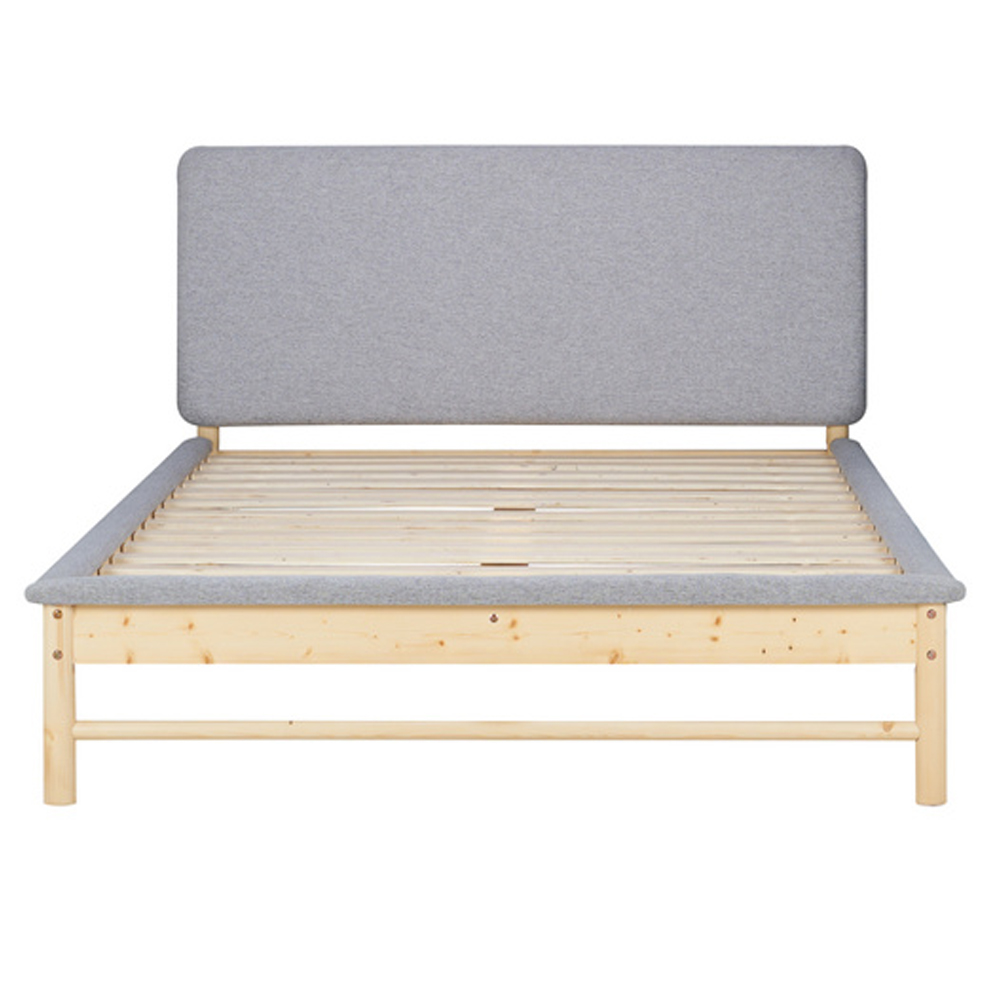 Enumclaw Fabric Double Bed With Wooden Frame In Grey And Oak