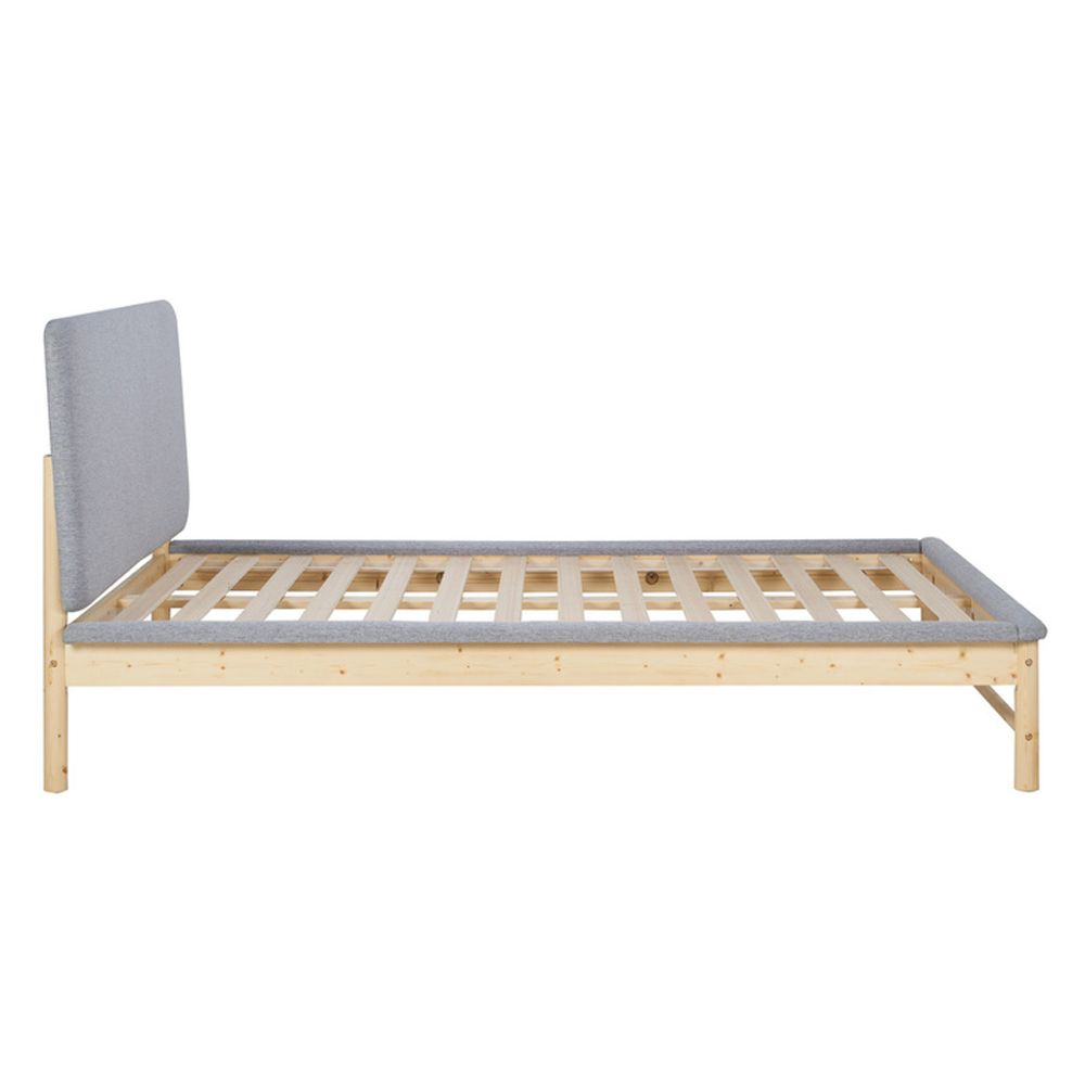 Enumclaw Fabric Double Bed With Wooden Frame In Grey And Oak