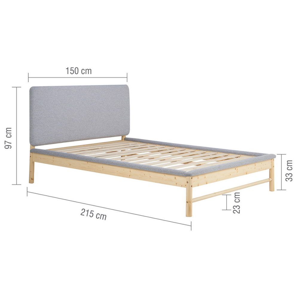Enumclaw Fabric Double Bed With Wooden Frame In Grey And Oak