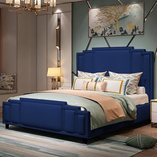 Enumclaw Plush Velvet Double Bed In Blue