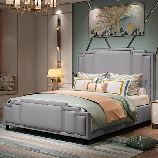 Enumclaw Plush Velvet Double Bed In Grey Furniture in Fashion