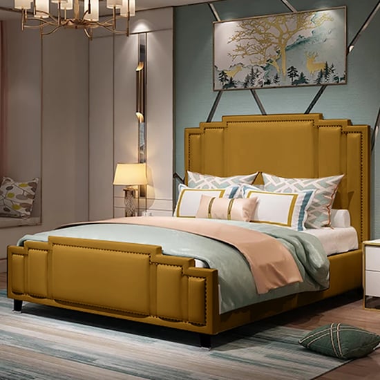 Photo of Enumclaw plush velvet double bed in mustard