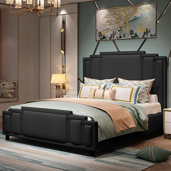 Photo of Enumclaw plush velvet small double bed in black