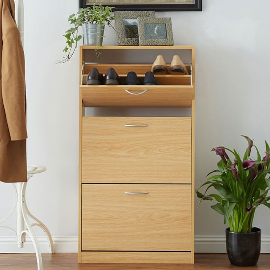 Envy Wooden Shoe Cabinet With 3 Drawers In Natural Oak_1