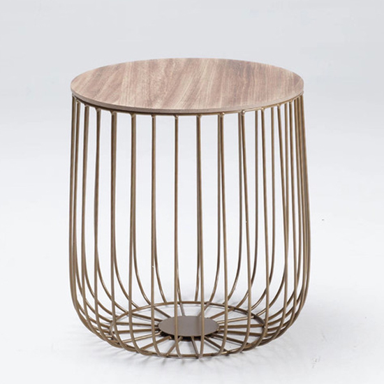 Enzi Small Wooden Coffee Table With Gold Cage Frame In Oak