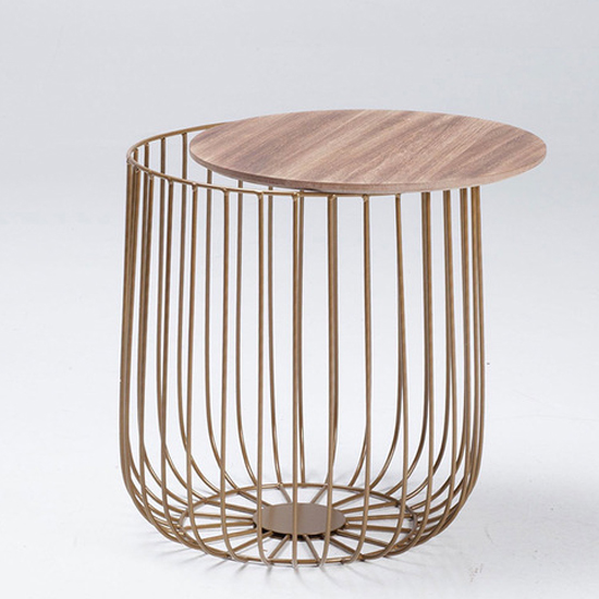Enzi Small Wooden Coffee Table With Gold Cage Frame In Oak